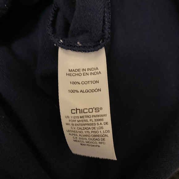 Chico's Blue Floral 3/4 Sleeve Cotton Top Size 2 Large - Picture 5 of 6